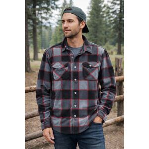 Freedom Foundry Men's Plaid Fleece Shirt M Gray Red Button Up Flannel Outdoor